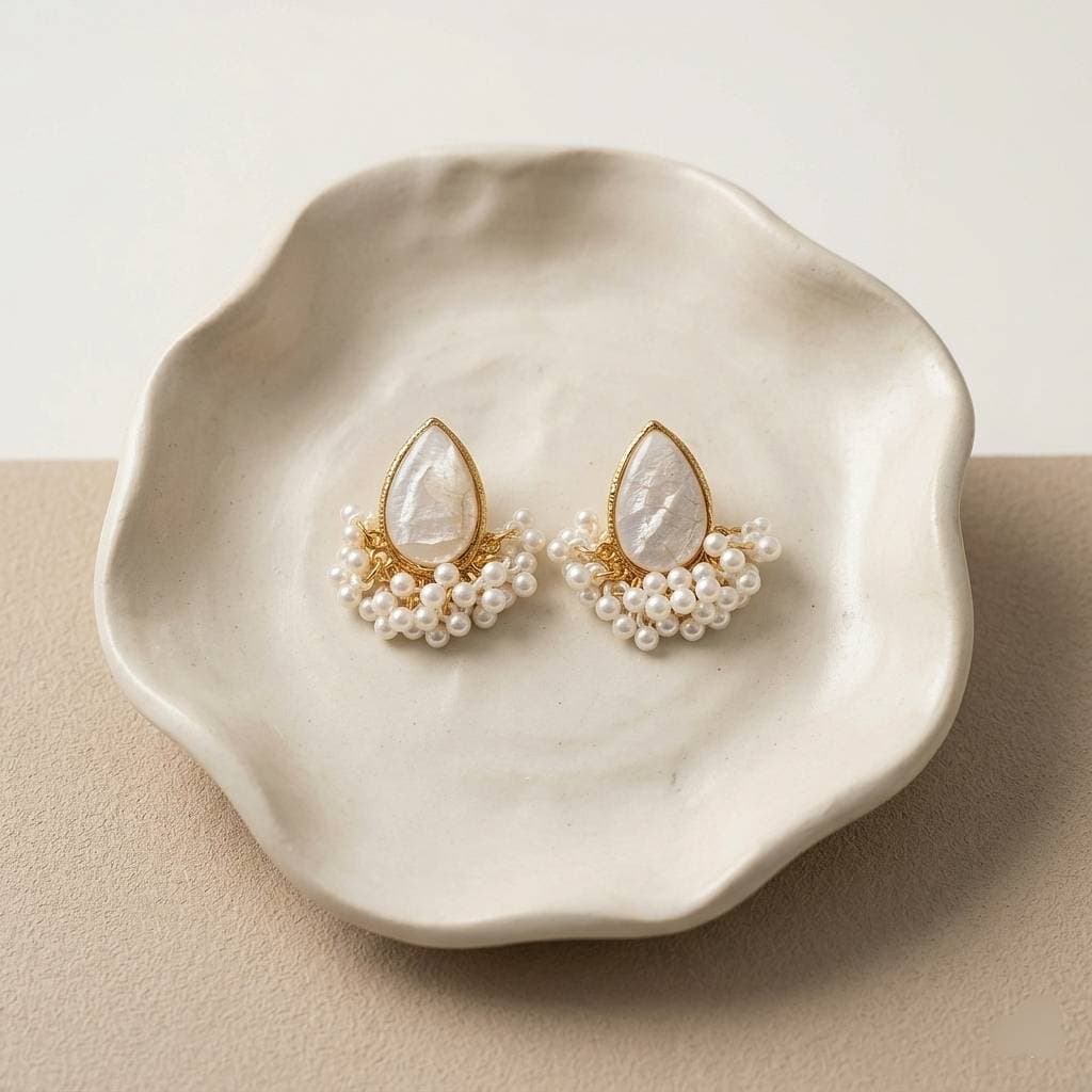 گوشواره طرح مروارید خوشه‌ای و اشکی