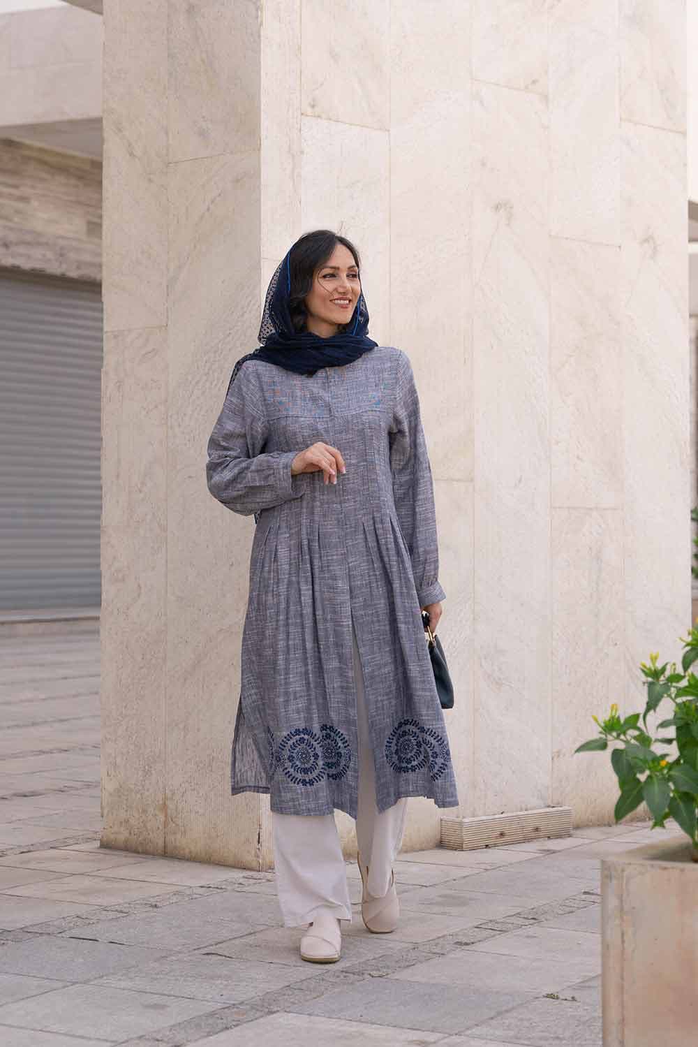 مانتو کلوش بلند لینن روناهی | لینن کریستال — تصویر ۶