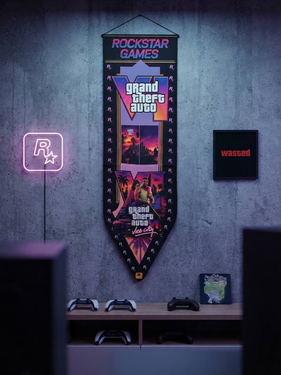 پرچم دکوری طرح بازی جی‌تی‌ای ۶ و وایس سیتی GTA VI / Vice City