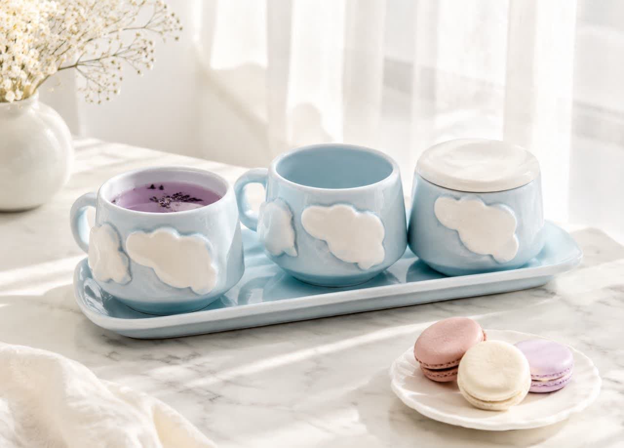 ست دو نفره چای خوری سرامیک برجسته طرح ابر
