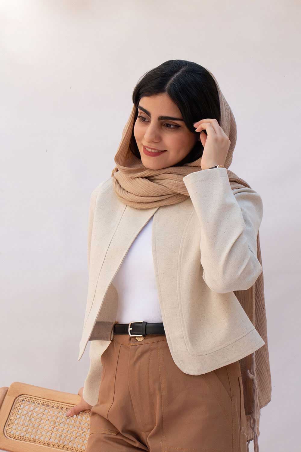 کراپ کت لنین ساده مدل خزر