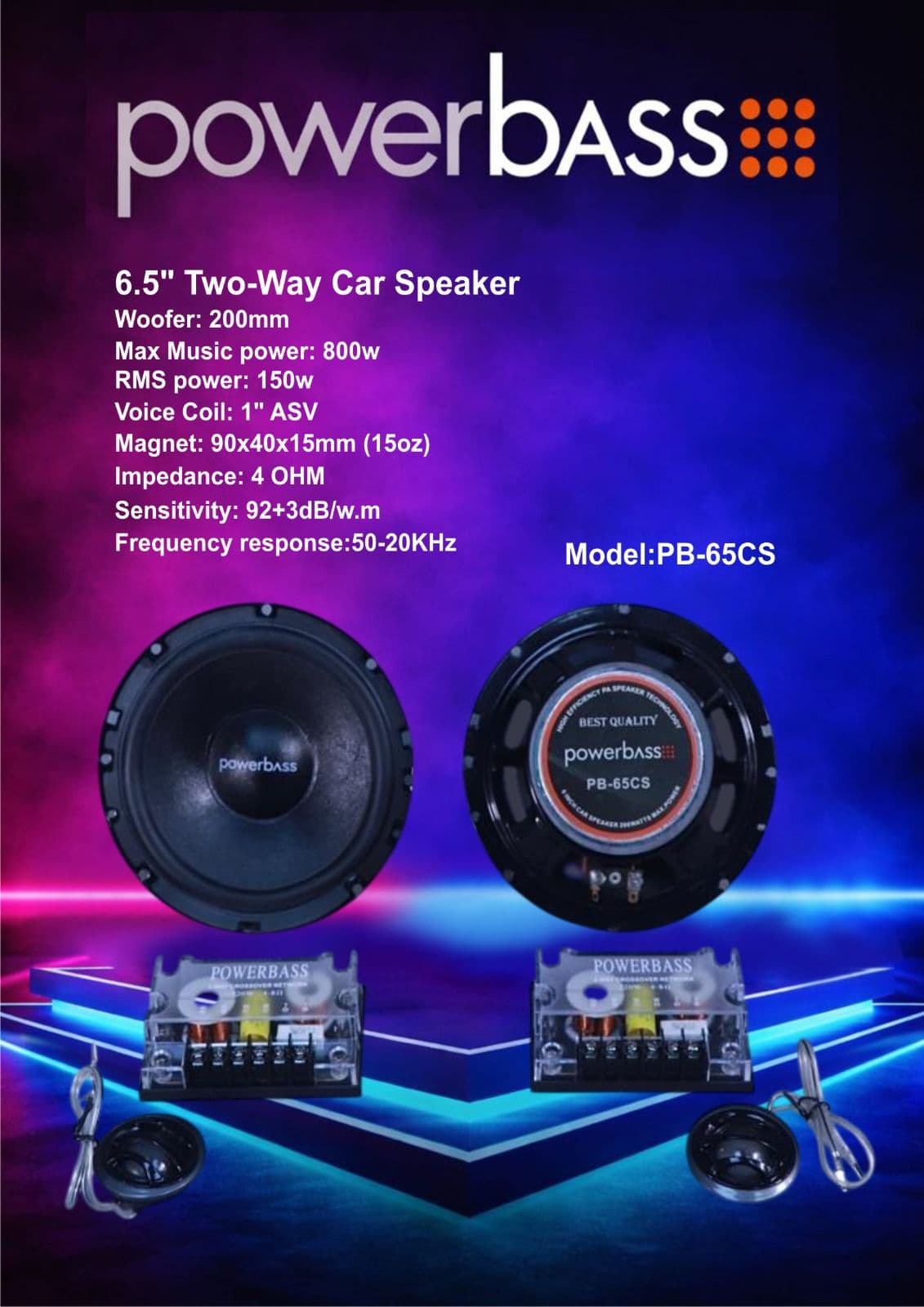 کامپونت حرفهای خودرو پاوربیس مدل PB-65CS سایز 6.5 اینچ