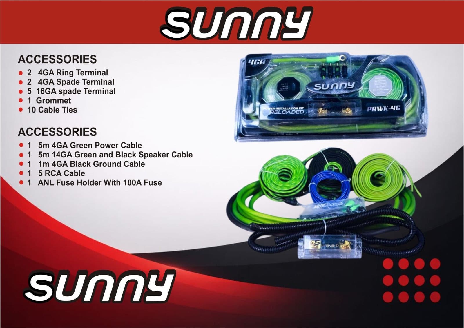 پک برق 4 گیج سیم کشی تقویت کننده سانی مدل Sunny