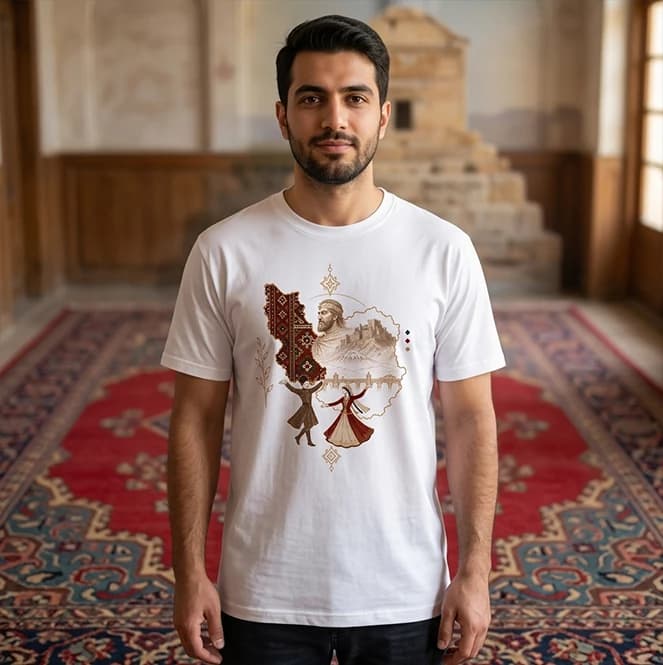 تیشرت نخی طرح هنری و نقشه ایران باستان — تصویر ۵