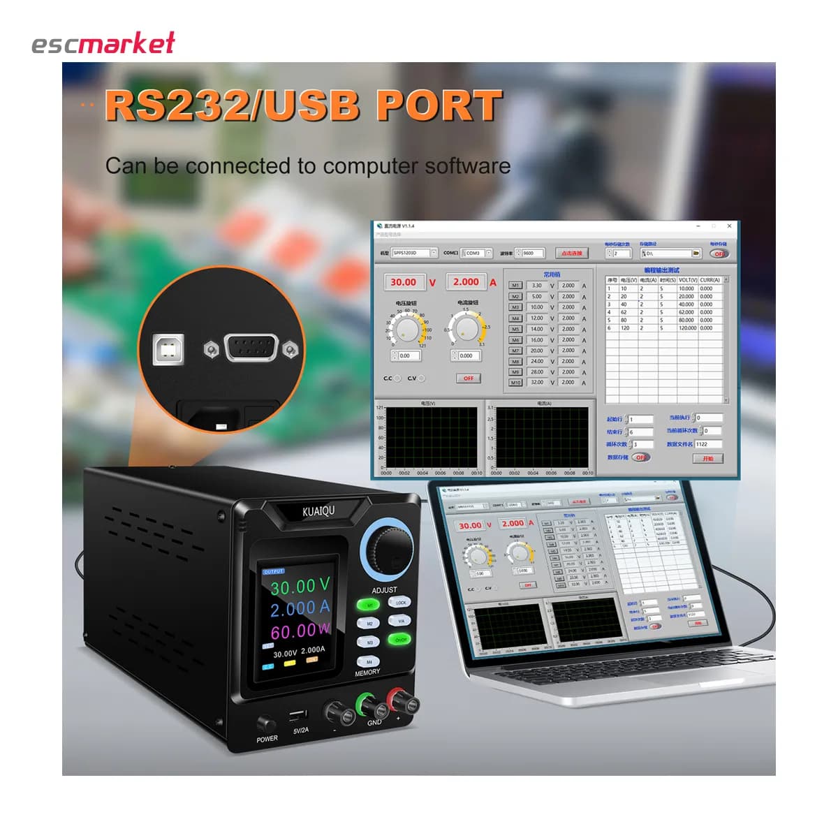 منبع تغذیه 30 ولت 10 آمپر سویچینگ KUAIQU مدل SPPS-D3010 با RS232 — تصویر ۴