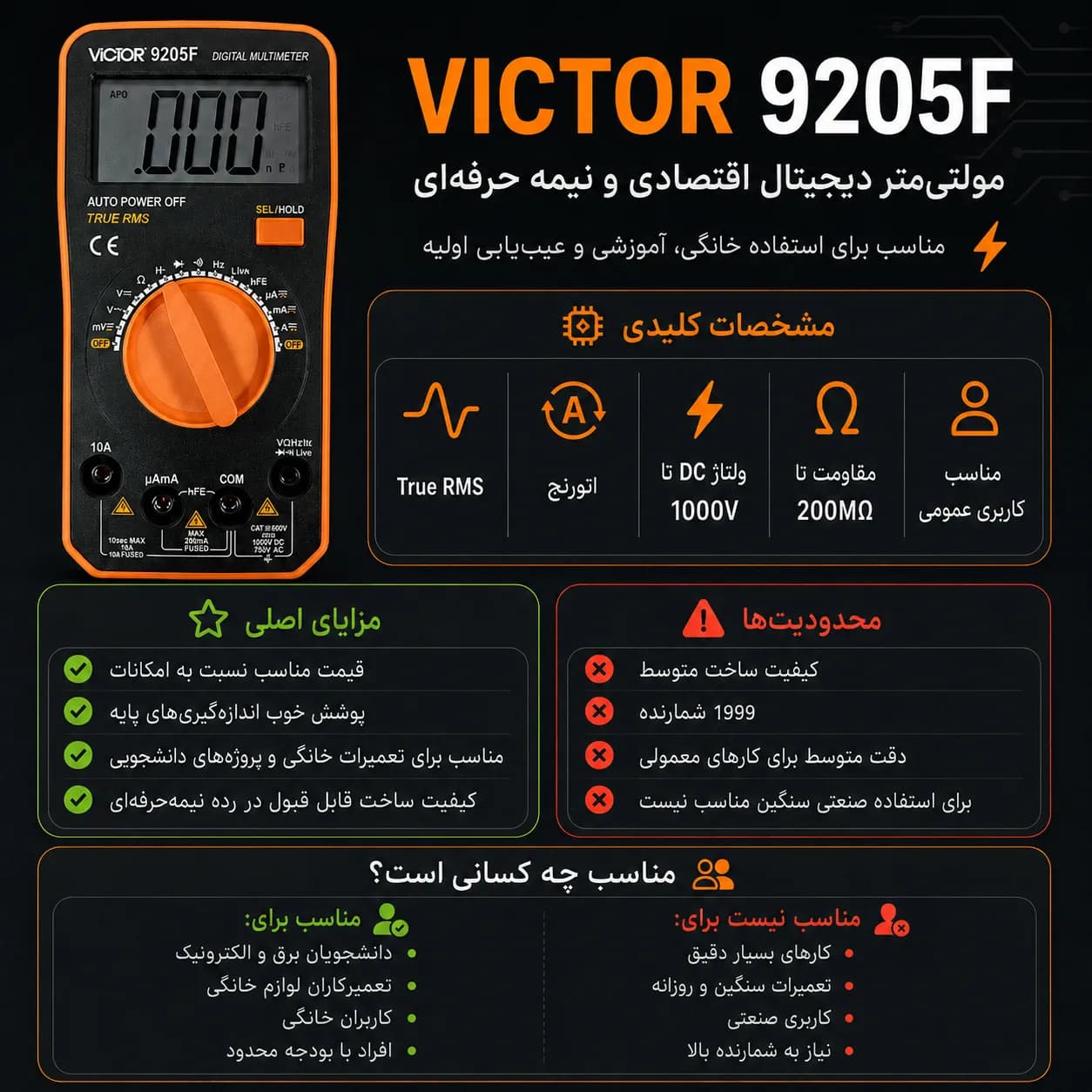 مولتی متر دیجیتال ویکتور مدل VICTOR 9205F — تصویر ۶