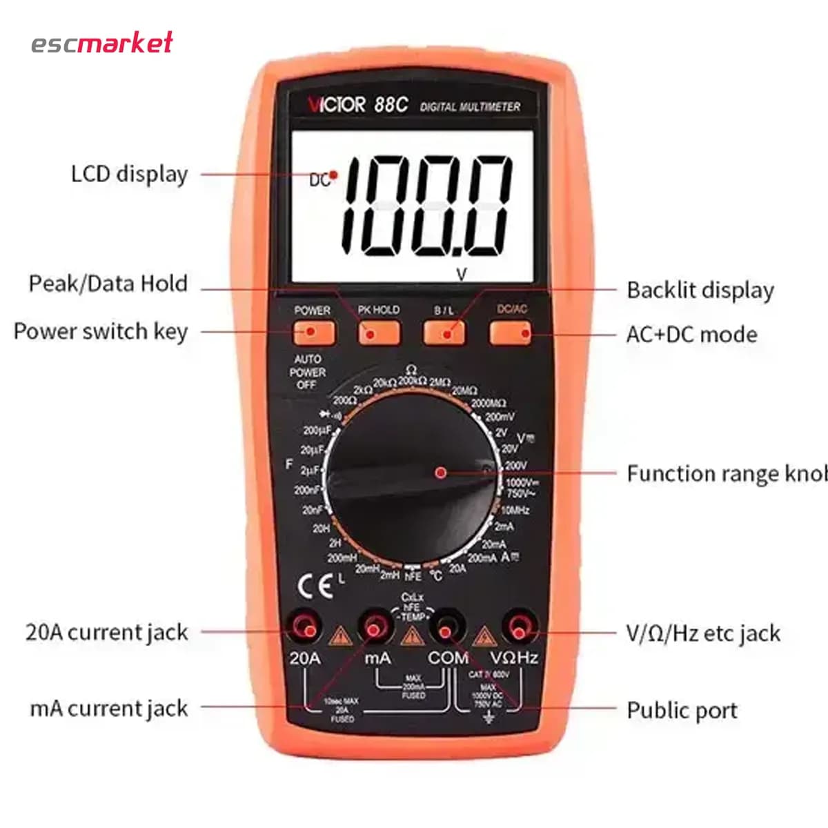 مولتی متر دیجیتال ویکتور مدل VICTOR VC88C — تصویر ۳