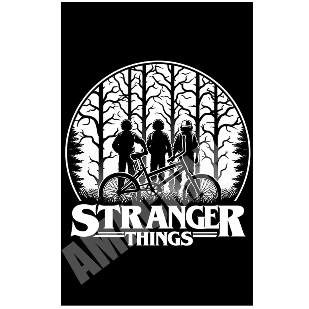 پوستر مینیمال سیاه و سفید سریال Stranger Things طرح دوچرخه‌سواران — تصویر ۲