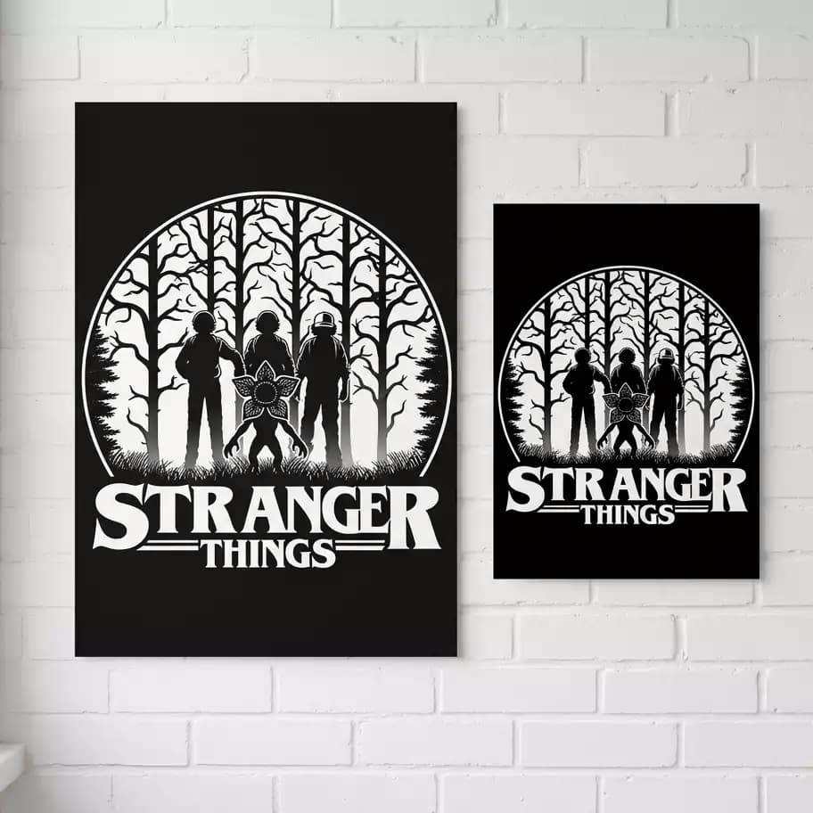 پوستر مینیمال سیاه و سفید سریال Stranger Things طرح دوچرخه‌سواران
