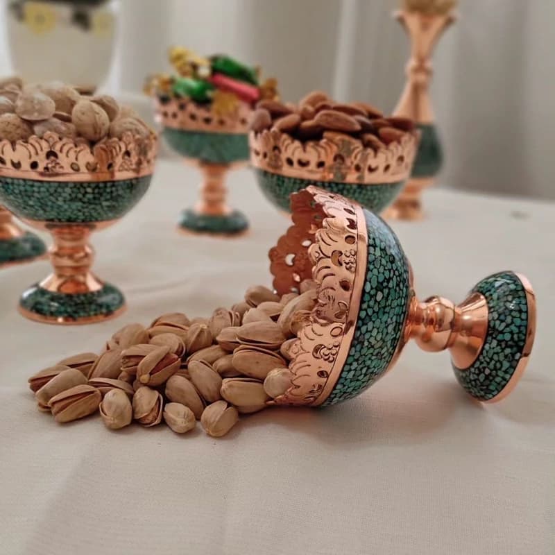 ست هدیه لاکچری صنایع دستی شکلات خوری و آجیل خوری فیروزه کوبی — تصویر ۳