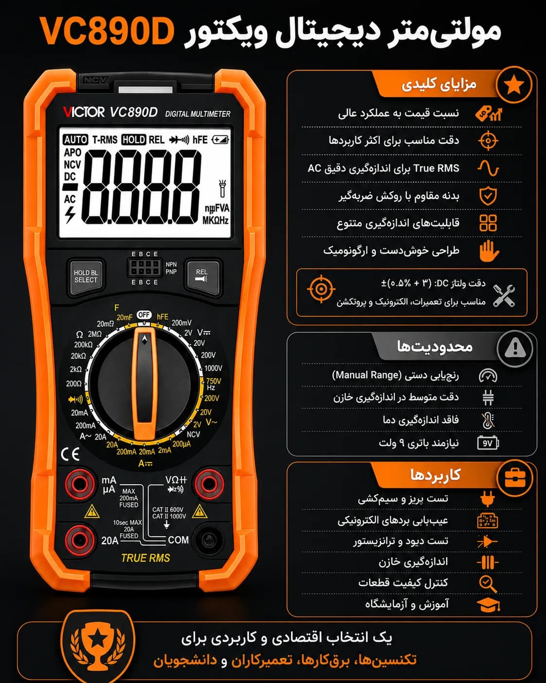 مولتی متر ویکتور مدل VICTOR VC890D — تصویر ۵