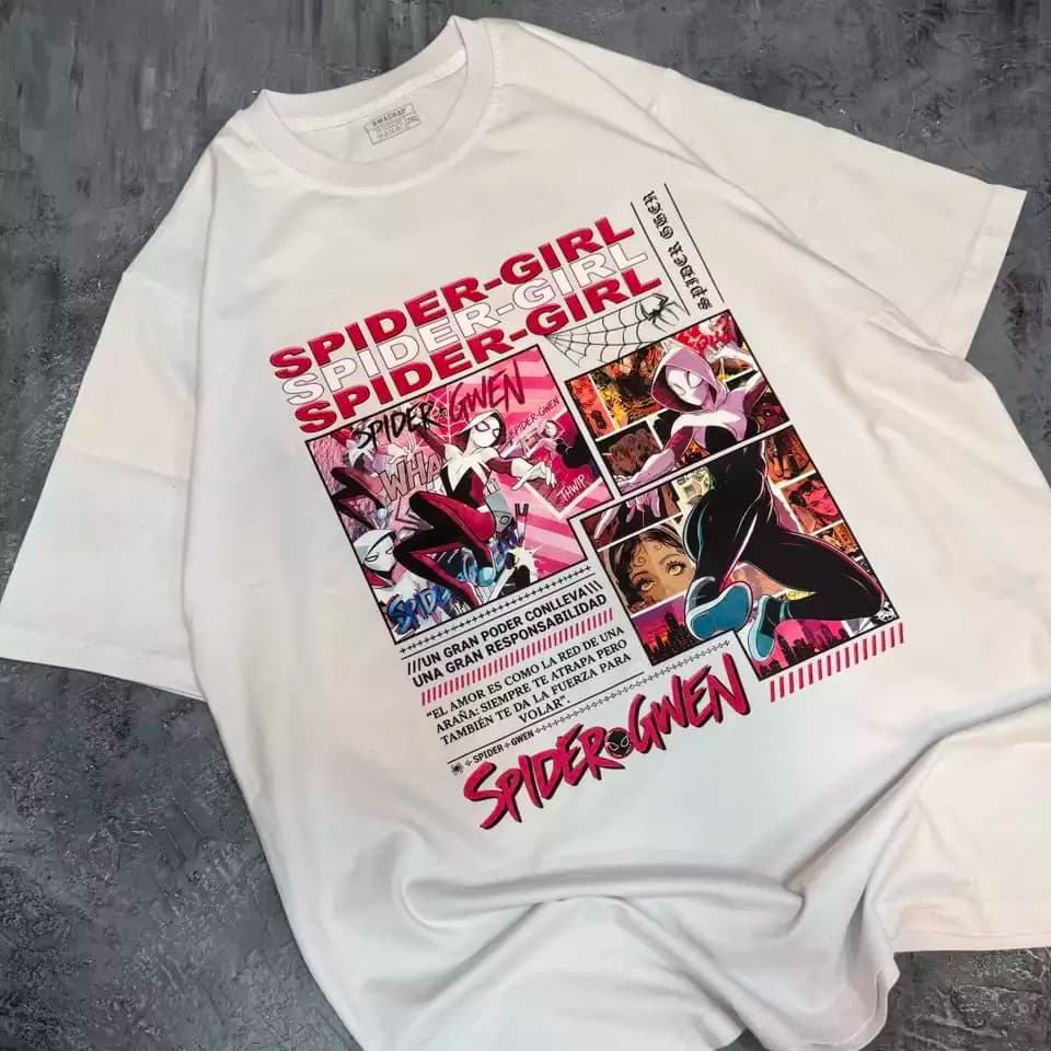 تیشرت نخ پنبه سفید اسپایدر گرل SpiderGwen طرح کمیک بوکی