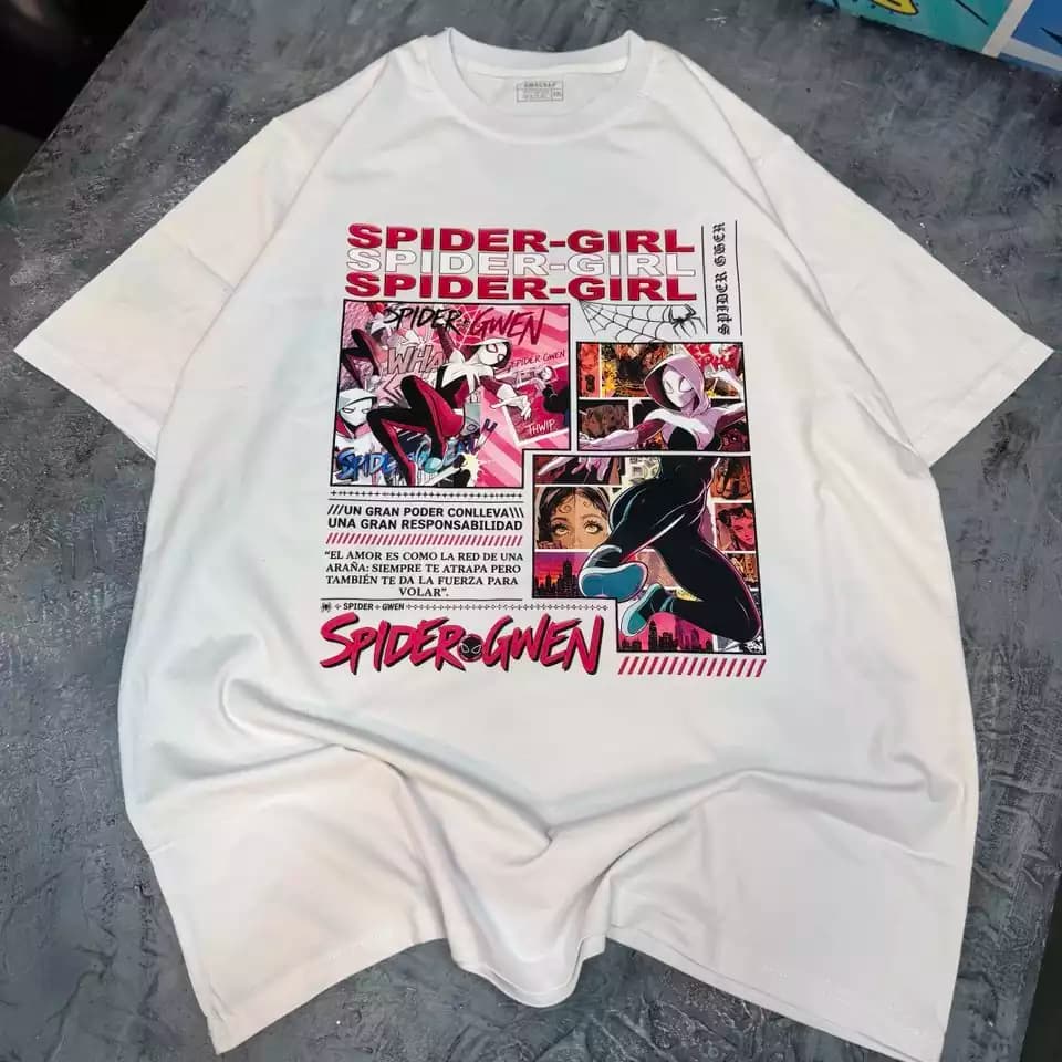 تیشرت نخ پنبه سفید اسپایدر گرل SpiderGwen طرح کمیک بوکی — تصویر ۳