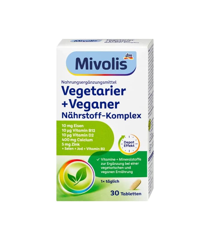 قرص مکمل مواد مغذی گیاه‌خواران و افراد وگان Mivolis – بسته ی ۳۰ عددی
