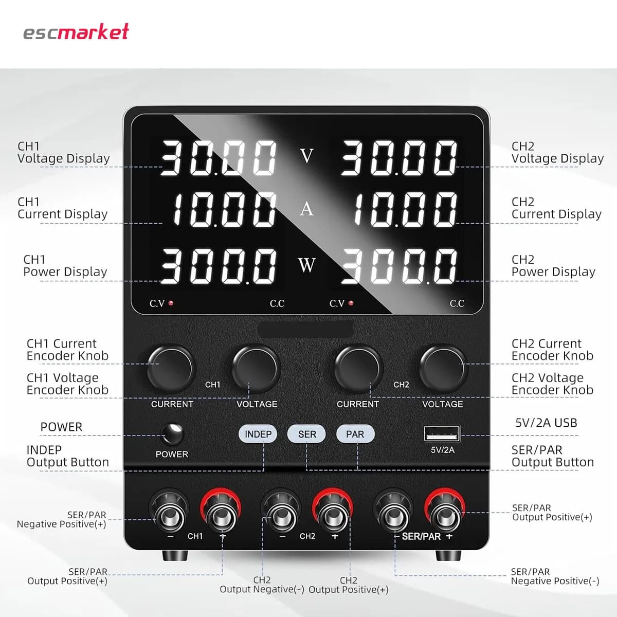 منبع تغذیه 30 ولت 10 آمپر سویچینگ NICE POWER مدل SPS-3010-2KD — تصویر ۶