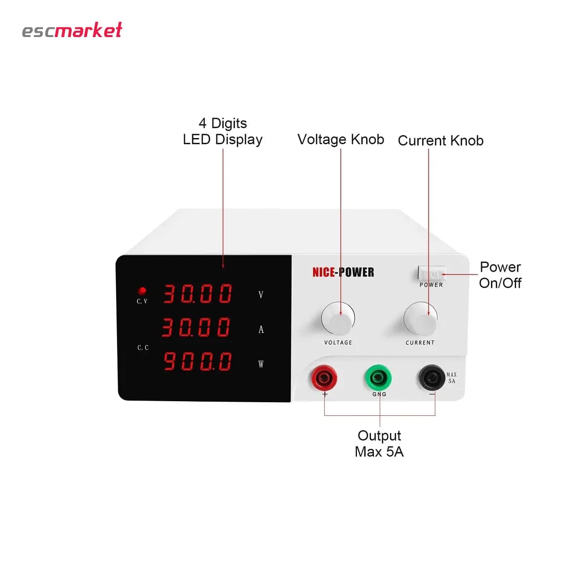 منبع تغذیه 30 ولت 20 آمپر سویچینگ NICE POWER مدل R-SPS3020 — تصویر ۴