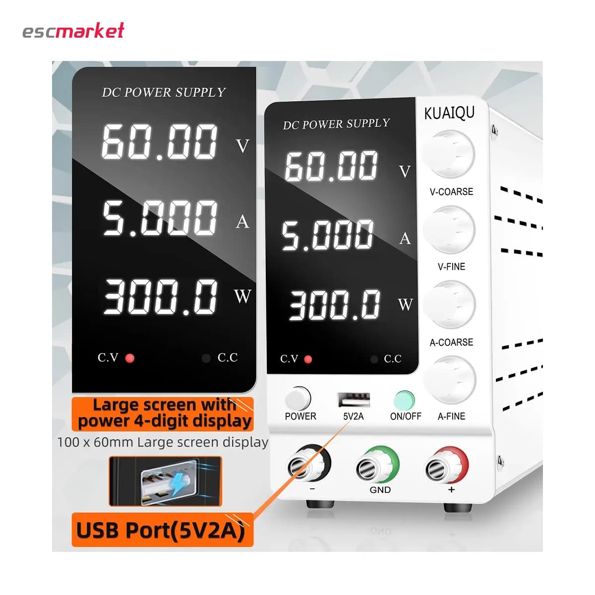 منبع تغذیه 60 ولت 5 آمپر سویچینگ KUAIQU مدل SPS-C605 — تصویر ۴