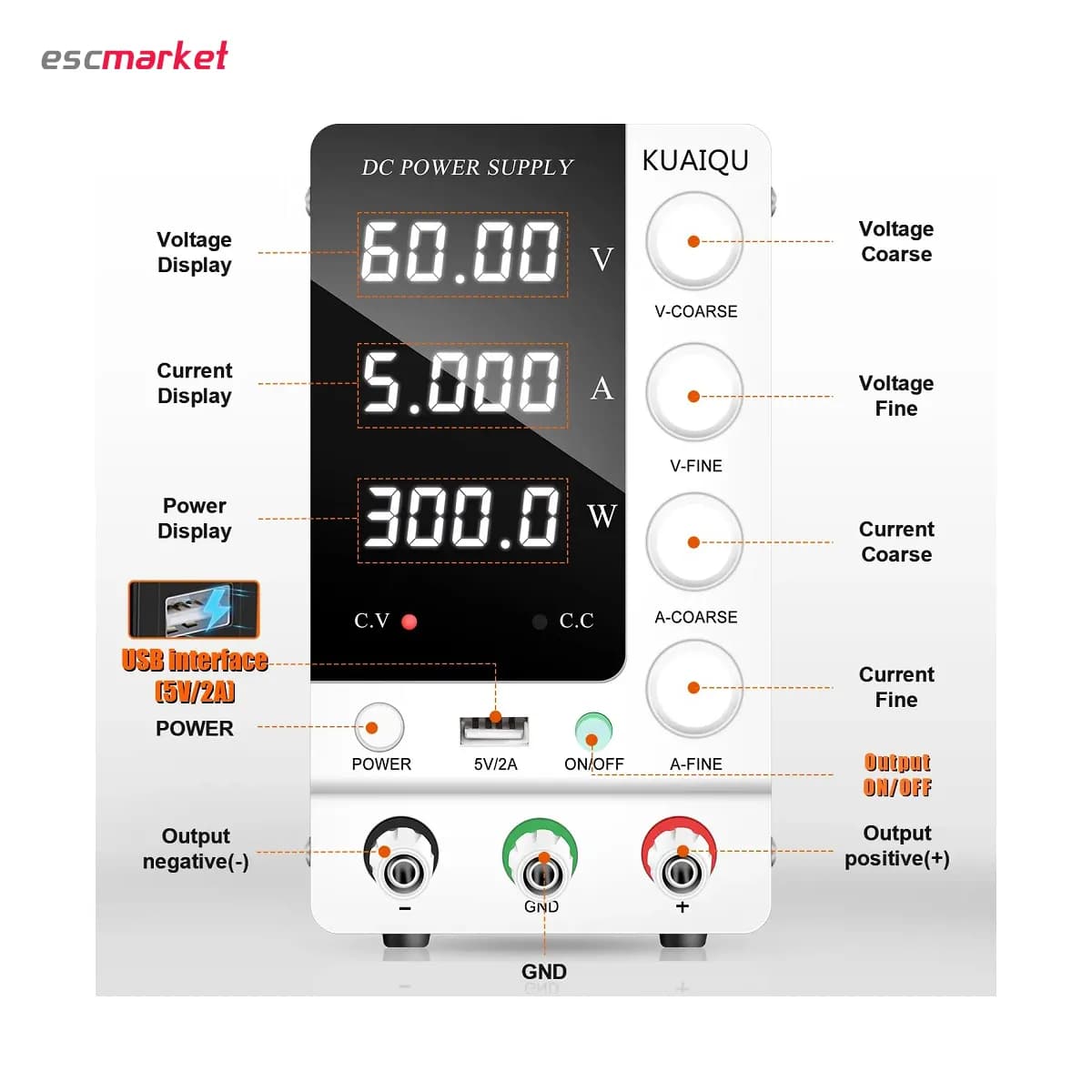 منبع تغذیه 60 ولت 5 آمپر سویچینگ KUAIQU مدل SPS-C605 — تصویر ۵