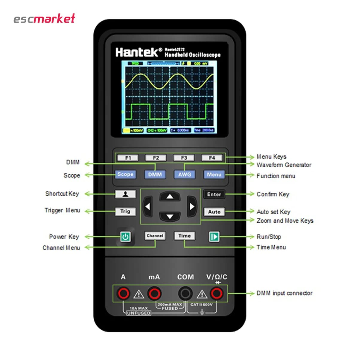 اسیلوسکوپ پرتابل سه کاره هانتک مدل 2D72 – پرتابل ۷۰ مگاهرتز — تصویر ۵