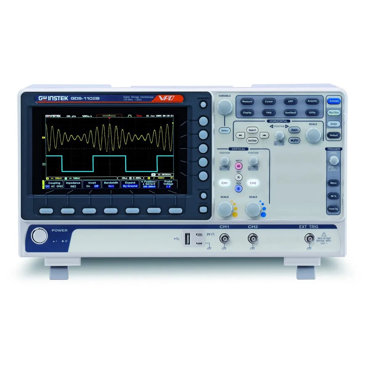 اسیلوسکوپ رومیزی گودویل مدل GDS1102B – دو کانال 100 مگاهرتز
