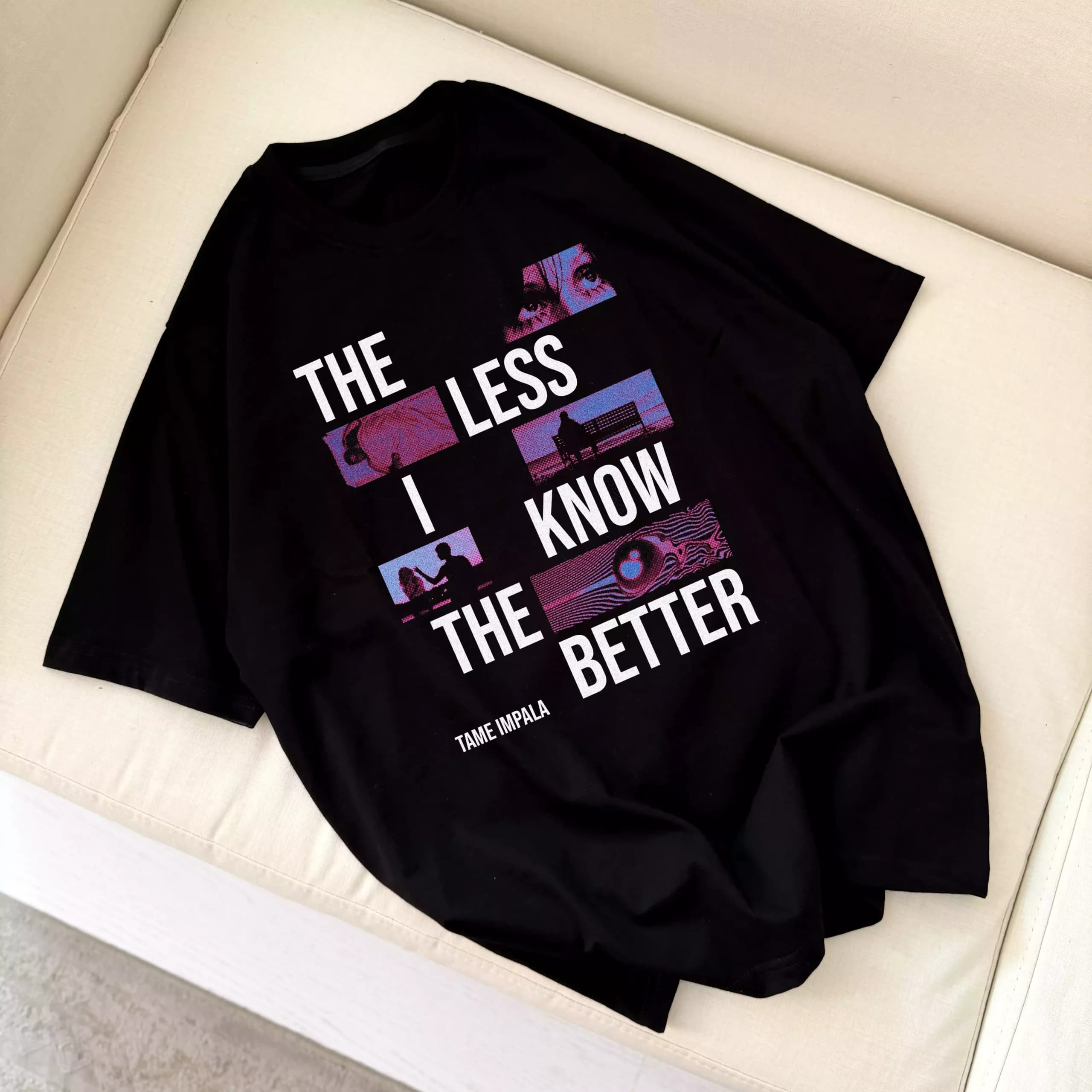 تیشرت نخ پنبه مشکی طرح Tame Impala مدل The Less I Know The Better