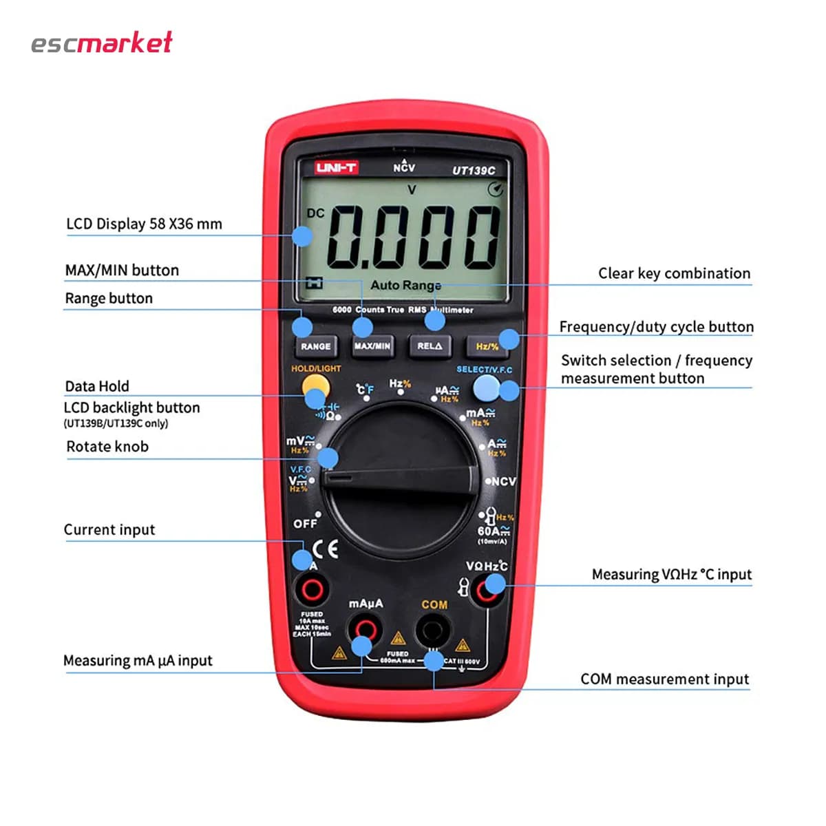 مولتیمتر دستی یونی تی UT139C اتورنج TRUE RMS — تصویر ۶