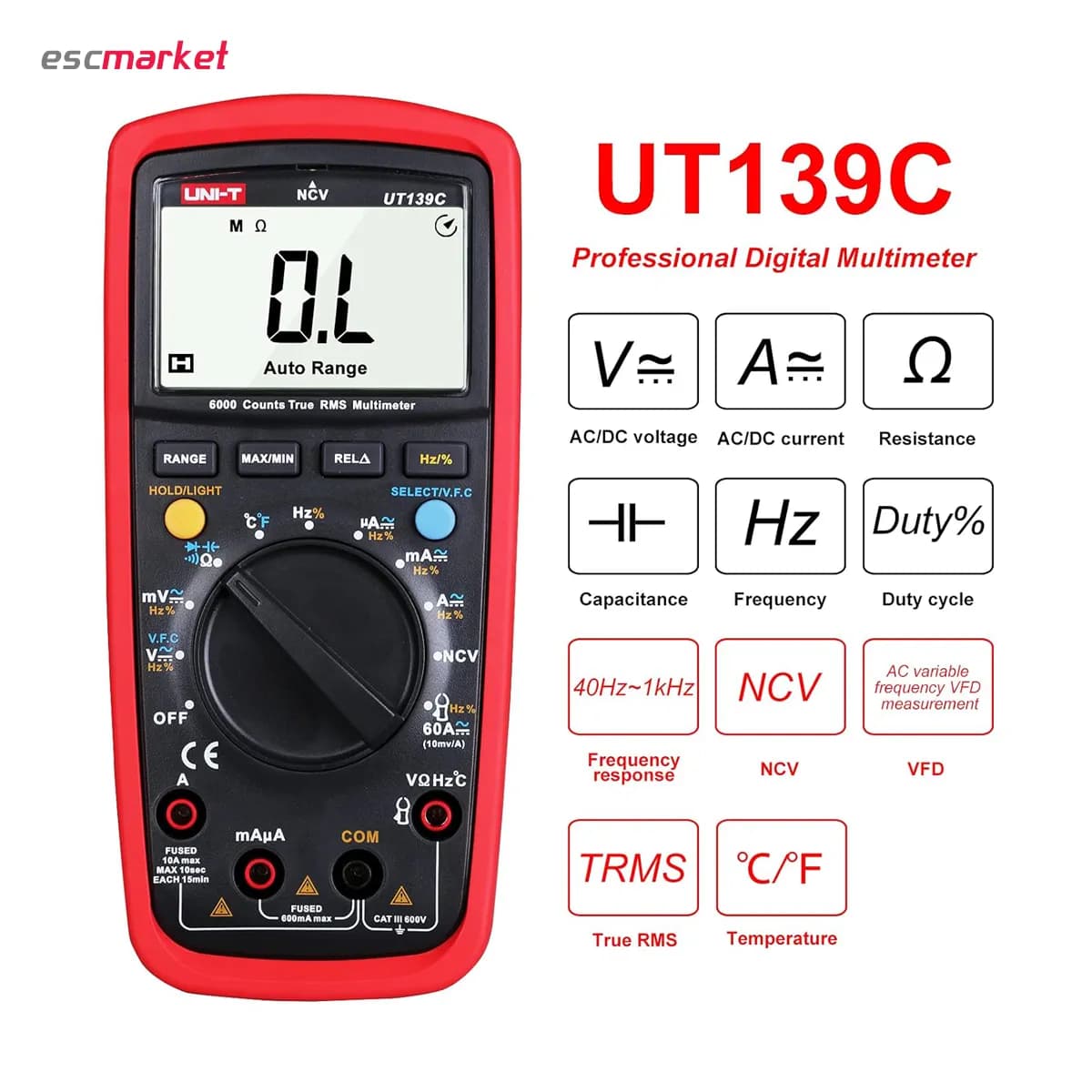 مولتیمتر دستی یونی تی UT139C اتورنج TRUE RMS — تصویر ۳
