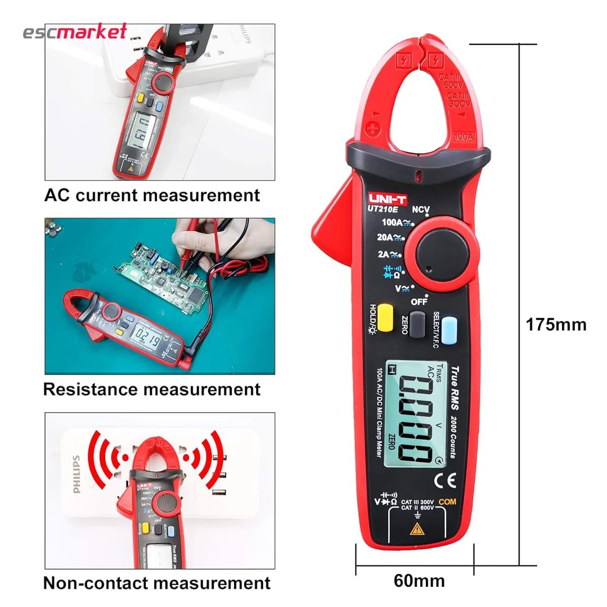 مولتیمتر کلمپی 100 آمپر یونی تی UT210E اتورنج TRUE RMS — تصویر ۴