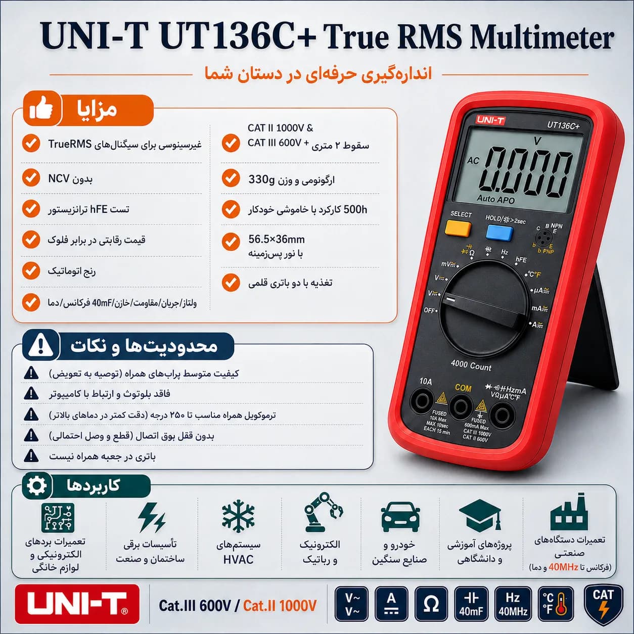 مولتی متر دیجیتال یونی تی مدل +UNI-T UT136C — تصویر ۳