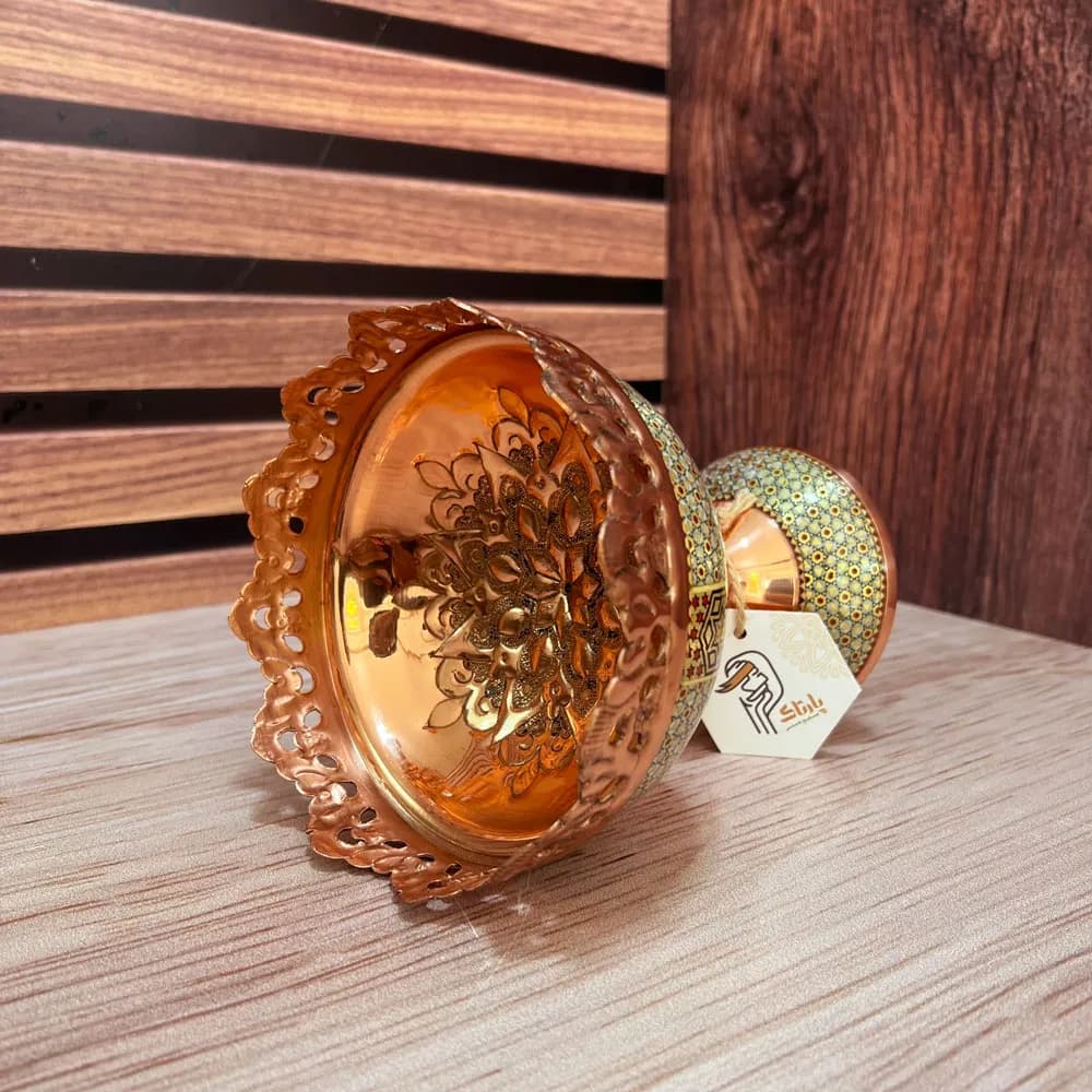 هدیه صنایع دستی ست آجیل خوری مس و خاتم — تصویر ۳