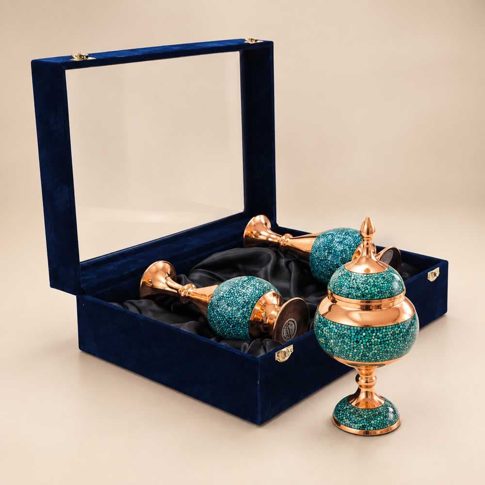 هدیه صنایع دستی جفت گلدان و شکلات خوری فیروزه کوبی