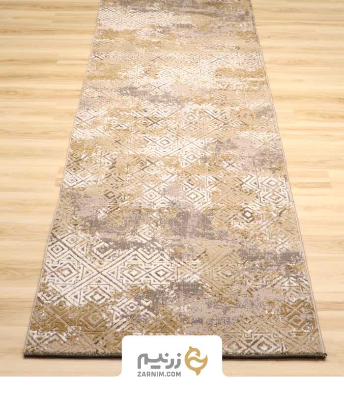 فرش کناره کاشان 500 شانه طرح وینتیج لوزی کد 655 رنگ طوسی