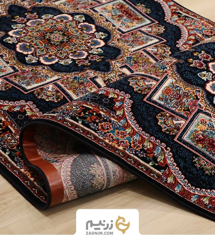 فرش کناره هیوا 700 شانه طرح ناردون رنگ‌ سرمه‌ای — تصویر ۴