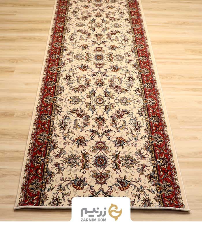 فرش کناره کاشان 700 شانه طرح افشان صبا رنگ کرم