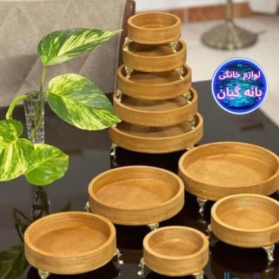 سینی پنج تکه چوبی دایره ای پایه‌ دار