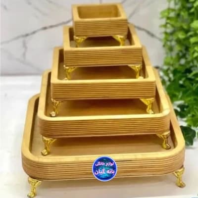 سینی پنج تکه چوبی مربع پایه دار