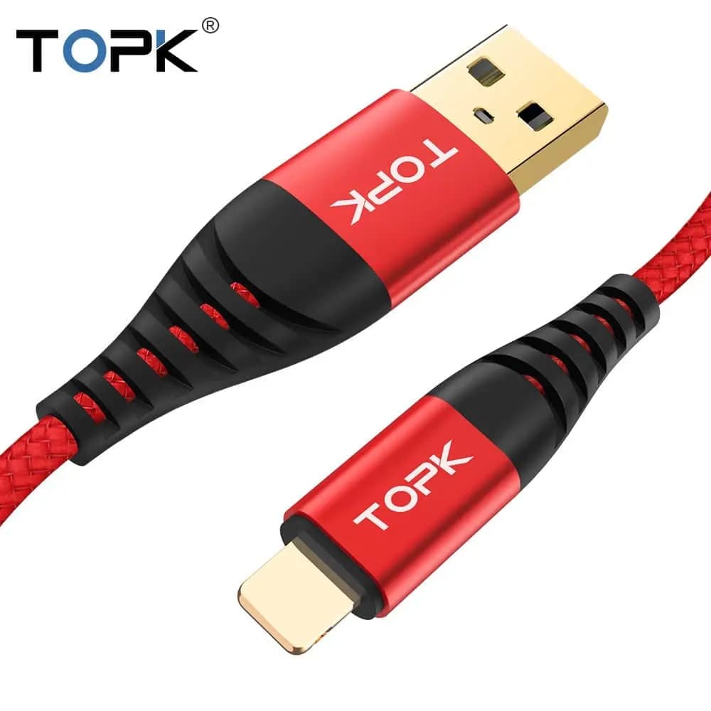 کابل تبدیل USB به لایتنینگ TOPK طول 2 متر