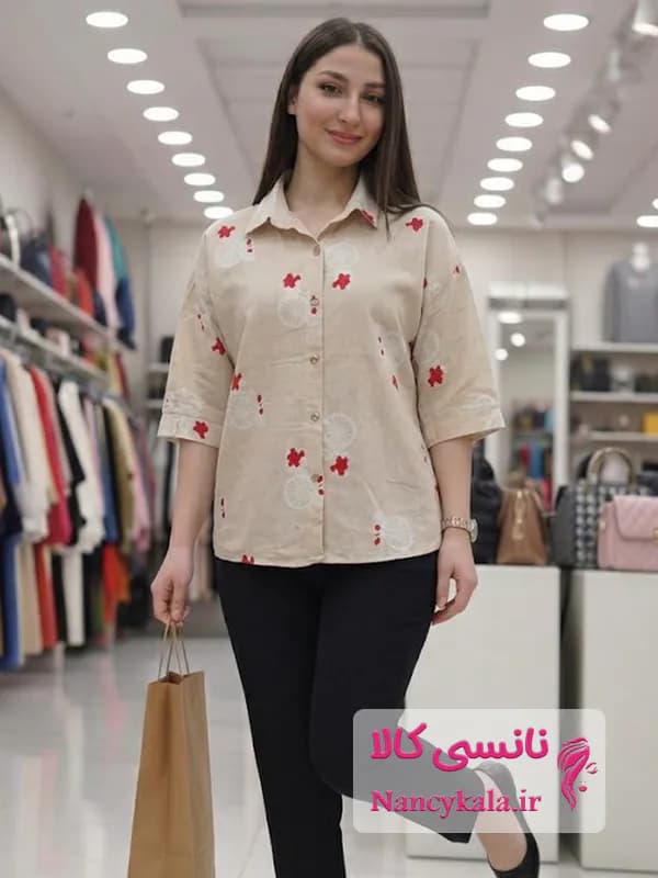 شومیز زنانه لینن طرح دار کد 110 سایز 36 تا 46