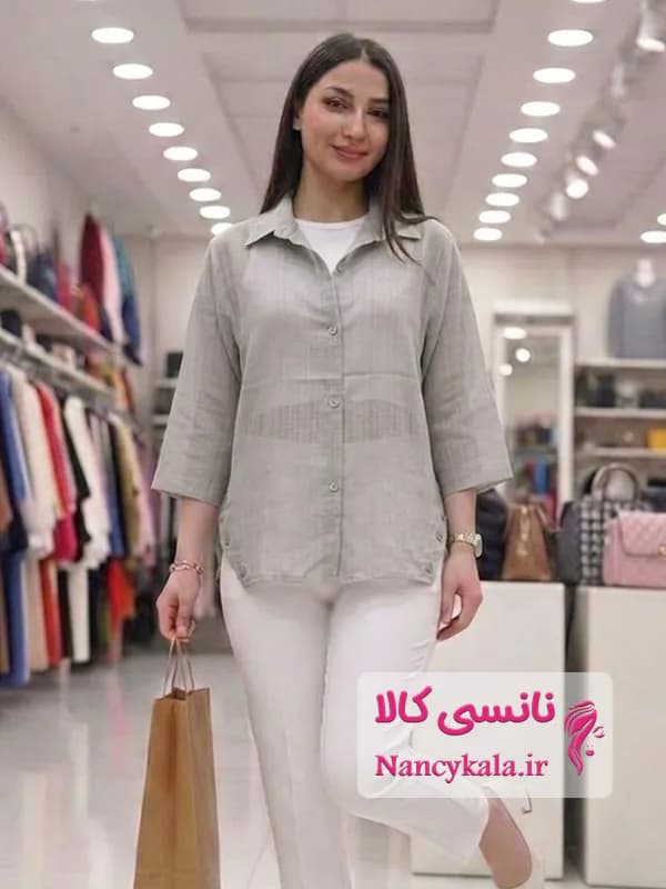 شومیز زنانه شیشه ای طوسی خنک تابستانی فری سایز 36 تا 46