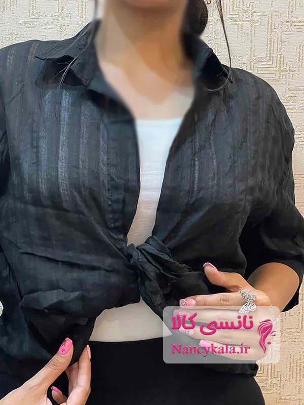 شومیز زنانه گره سرخود مشکی فری سایز 36 تا 46 — تصویر ۲