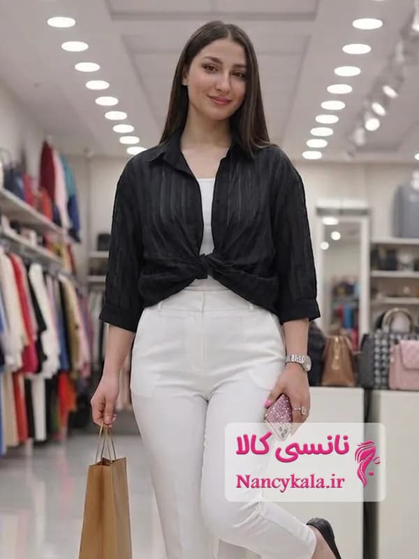 شومیز زنانه گره سرخود مشکی فری سایز 36 تا 46