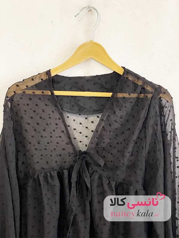 شومیز زنانه مشکی شیشه ای توپی عروسکی فری سایز 36 تا 46 — تصویر ۸