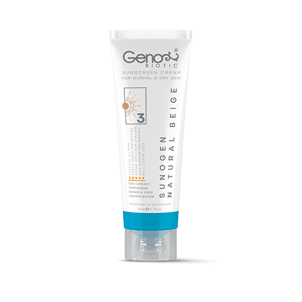 کرم ضد آفتاب رنگی سانوژن SPF50 مناسب پوست خشک و معمولی (بژ طبیعی)