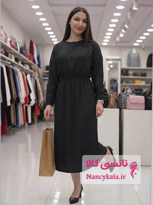 پیراهن ساحلی زنانه الیزه لطیف و خنک مشکی فری سایز 36 تا 48