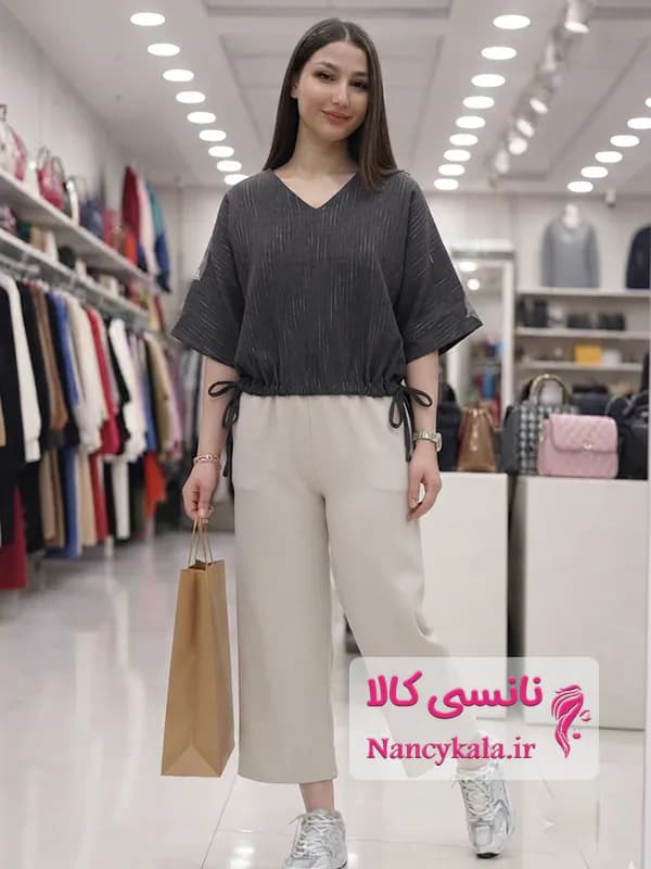 شومیز زنانه پایین گتر کتان مشکی فری سایز 36 تا 46