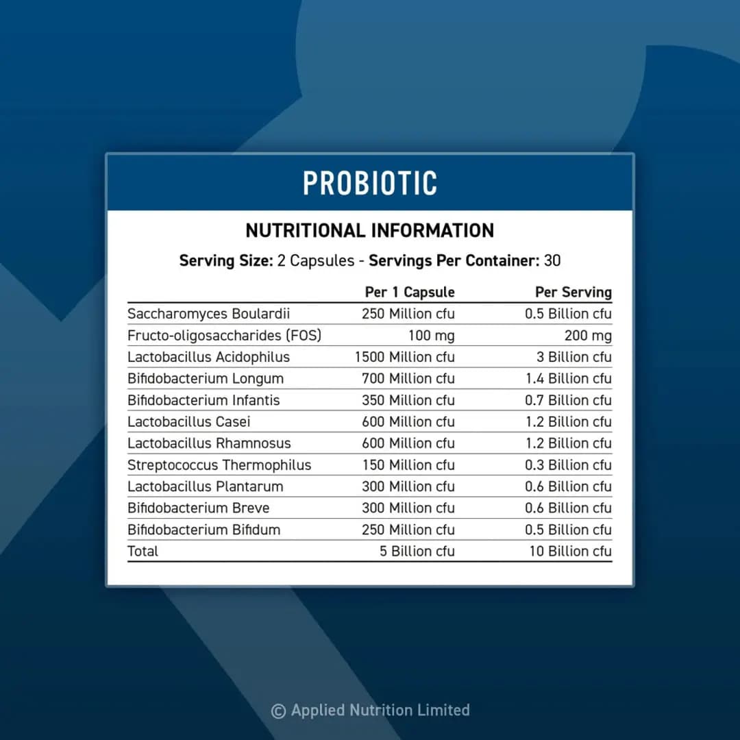پروبیوتیک اپلاید نوتریشن 60 عددی | Applied Nutrition Probiotic 10 Billion CFU — تصویر ۲