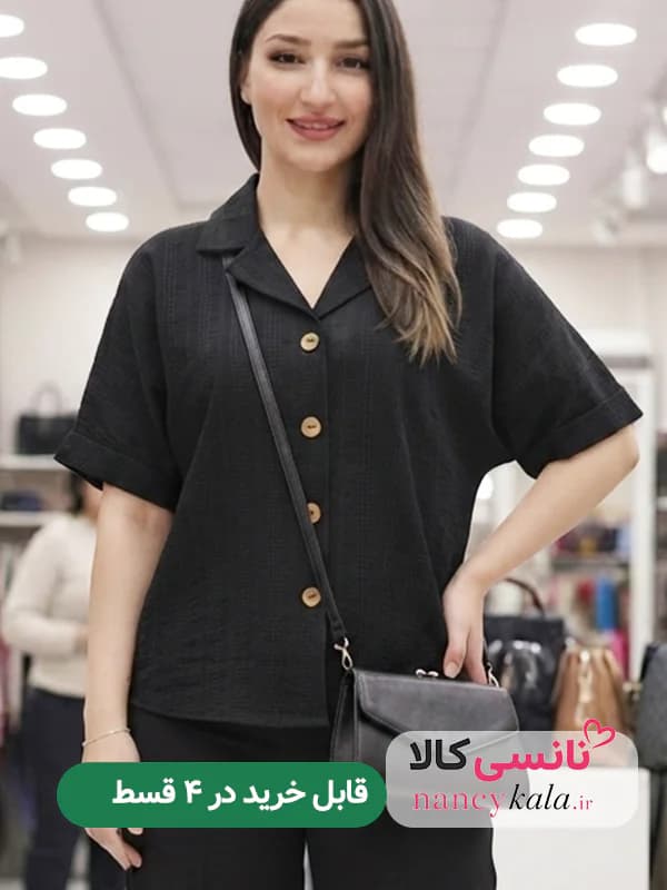 شومیز زنانه کوک دوزی یقه انگلیسی مشکی فری سایز 36 تا 46