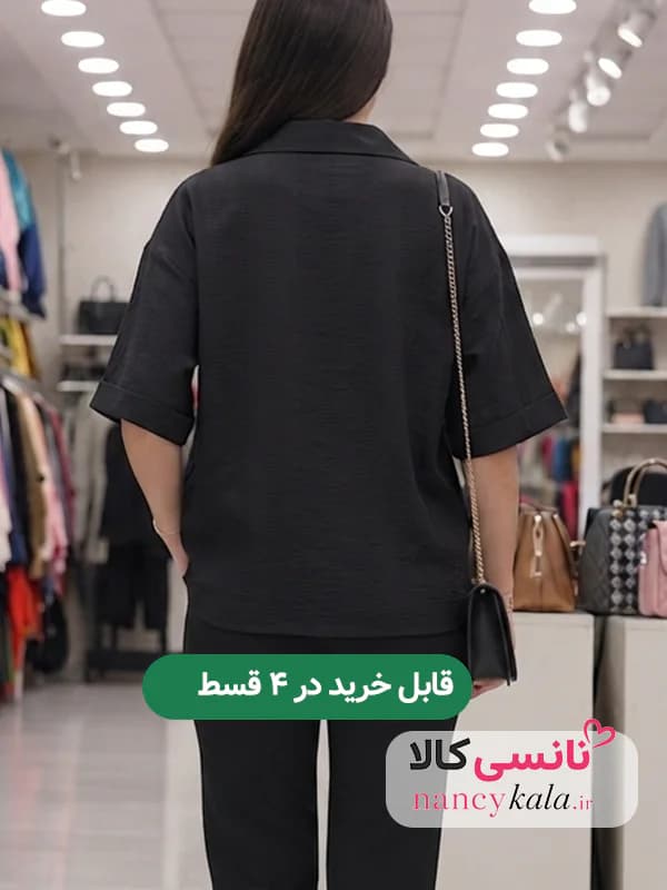 شومیز زنانه کوک دوزی یقه انگلیسی مشکی فری سایز 36 تا 46 — تصویر ۲