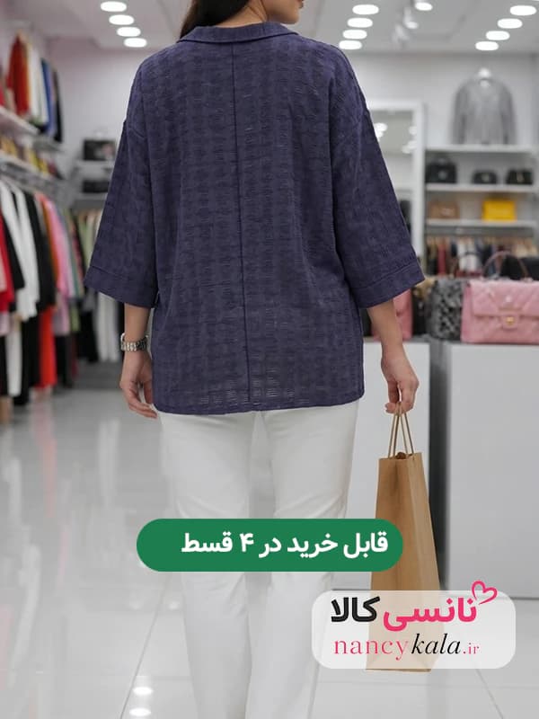 شومیز زنانه سرمه ای تمام زاپ فری سایز 36 تا 46 — تصویر ۳