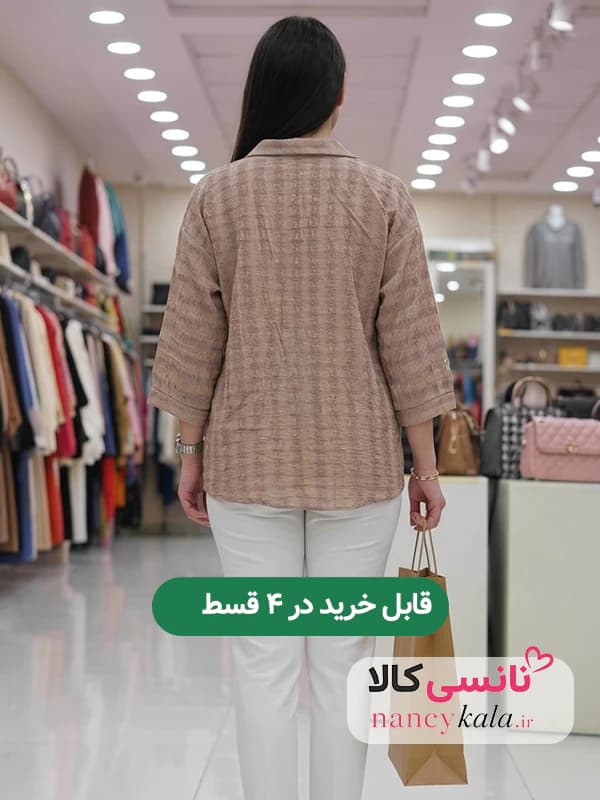 شومیز زنانه خاکی کرم تمام زاپ فری سایز 36 تا 44 — تصویر ۲